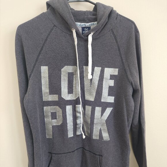 PINK lightweight Hoodie Womens M Gray LOVE PINK logo - Picture 1 of 4